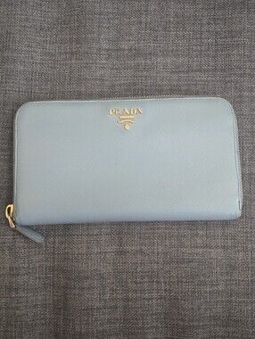Prada Saffiano Zip-Around Wallet in Astrale (Light Blue)